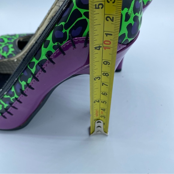 TUK T.U.K. Green & Purple Stitches Animal Print Heels Pin-up Sz 6 Halloween - Picture 10 of 11